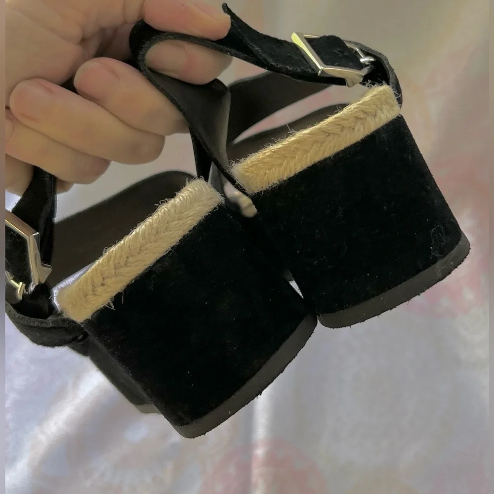 Rag & Bone Megan Espadrille Black Size 40  Sandals Suede Platform Shoes